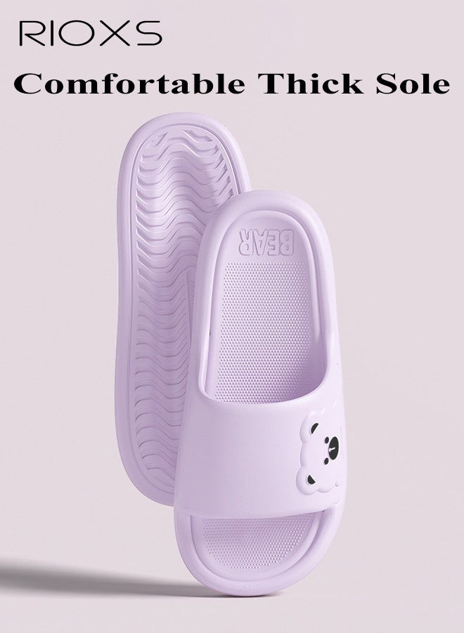 RIOXS Women's Adorable Bear Pattern Slippers, Lightweight EVA Platform Open Toe Sandals, Non-slip Quick-Dry Slip-on Shower Slippers, Comfortable Cushioned Thick Sole Slides, Summer Soft Home Mute Slippers, Suitable for Travel, Holidays, Beaches, Swimming Pools, etc. Purple - Image 3